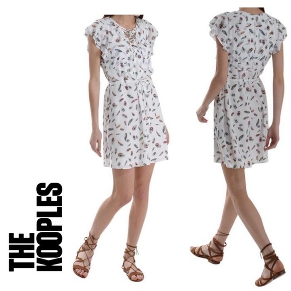 The Kooples Silk Flounce Ruffle Sleeve Feather Mini Dress - Picture 1 of 13